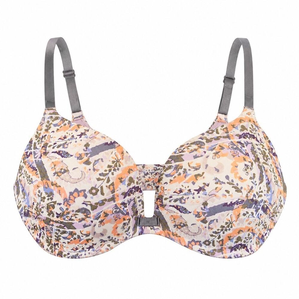 Victoria's Secret Women's 34DD Purple Orange Paisley Floral Print Wireless Bra
